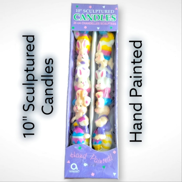 1 Vtg Amscan Hand Painted Sculptured Easter Rabbit Bunny Egg 10" Candles NIB - Picture 1 of 5